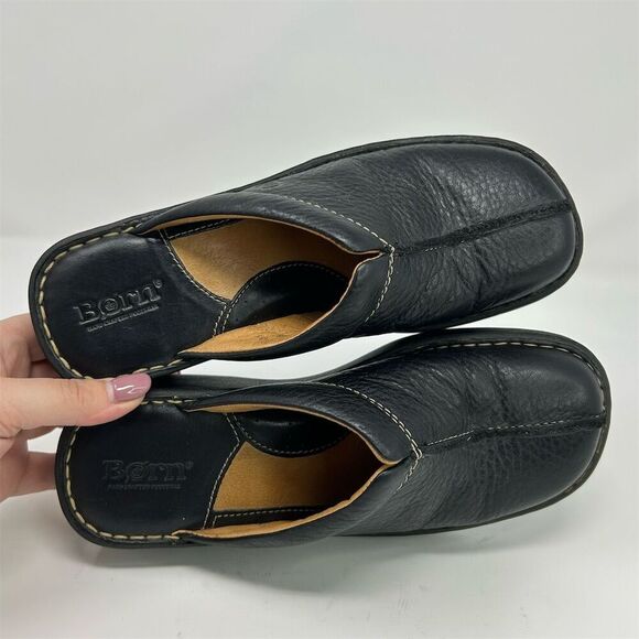 Born Women's Slip On Black Leather Mules Clogs Heels Size 7 Comfort Casual - Picture 11 of 14